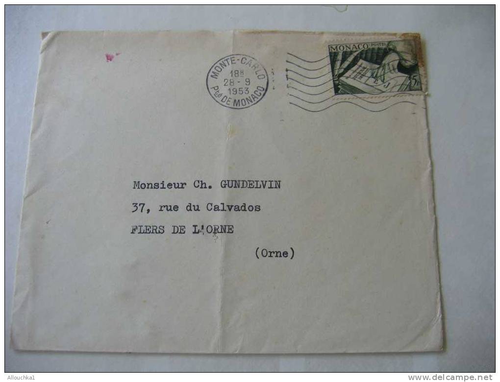 1953 MARCOPHILIE LETTRE DE MONACO -MONTE-CARLO POUR FLERS DE L'ORNE 61 - Poststempel