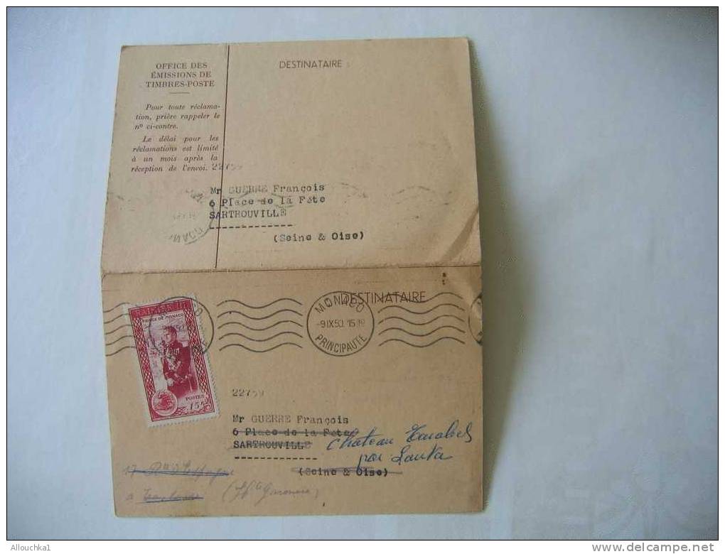 1950 MARCOPHILIE LETTRE DE MONACO -MONTE-CARLO POUR CHATEAU TARABELSPAR LANTA  HTE GARONNE  31 - Postmarks