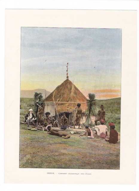 NOUVELLE-CALEDONIE / CAMPEMENT ( De Canaques ) TELEGRAPHIQUE PRÈS D´UARAÏ  ( Photo-gravure Aquarellée Fin XIXème ) - Nouvelle Calédonie