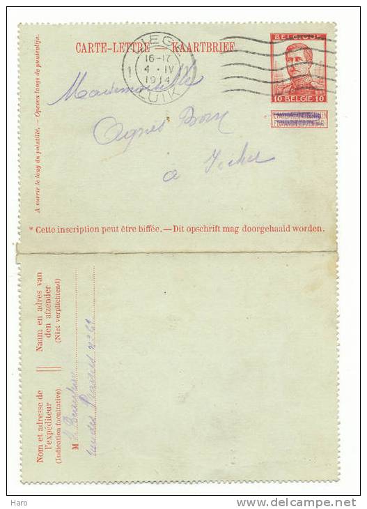 Carte - Lettre - LIEGE Vers FECHER 4 Avril1914 - Cartes-lettres