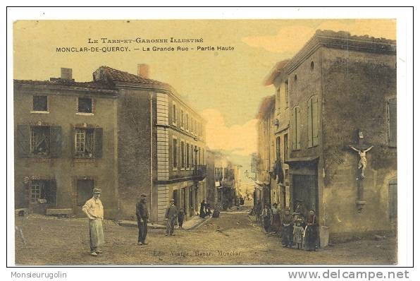 82 )) MONTCLAR DE QUERCY, La Grande Rue, Partie Haute, ANIMEE, Colorisée, Toilée, Viatge édit - Montclar De Quercy