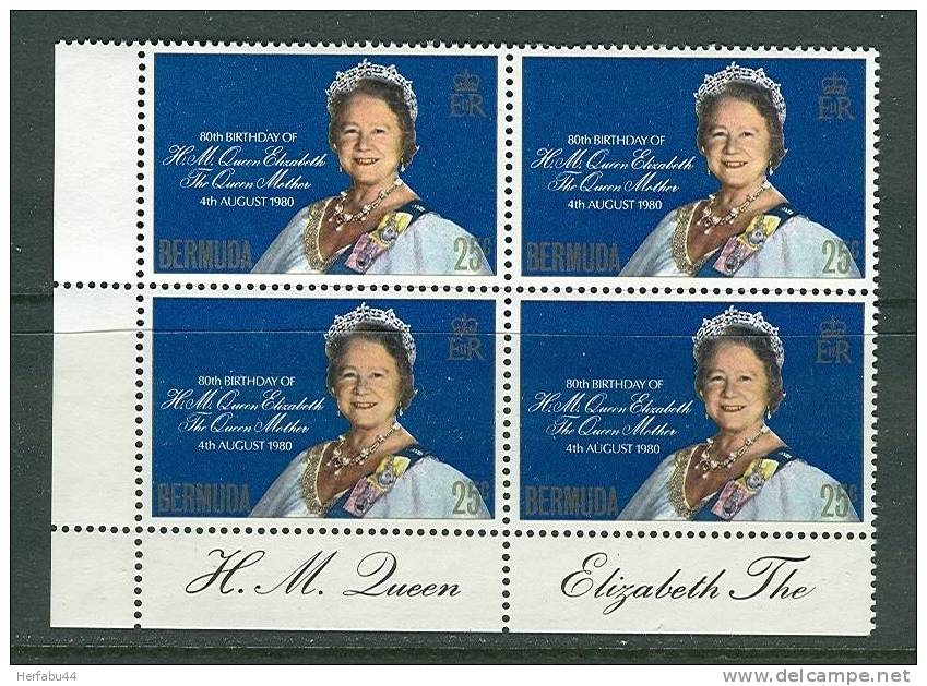 Bermuda   Queen Mother  Set ( Block Of 4 ) SC#  401  MNH** - Bermuda