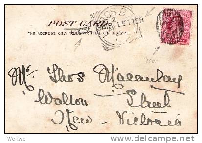 S-Au012/  Karte, Larcs Bay 1908, Ship Letter, Engl. Marke RRR  P And O Line (SS Mongolia) - Cartas & Documentos