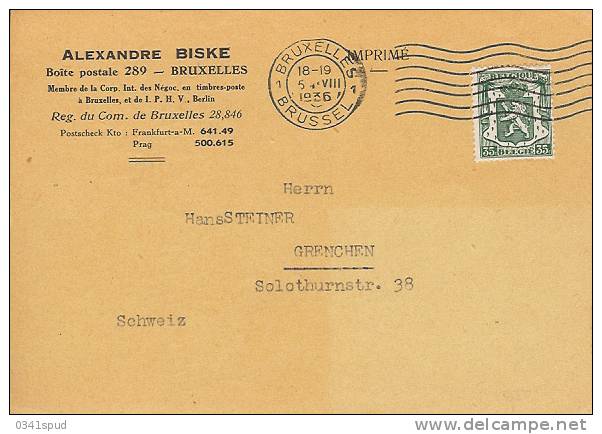 1936 Belgique   Carte - Briefe U. Dokumente