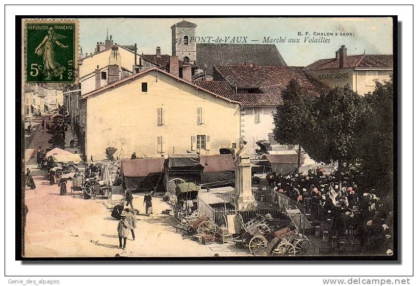 01 PONT De VAUX, Le Marché Aux Volailles, Ed BF 35, CPA Colorisée, Très Animée, Voyagé. Petit  Pli Angle Sup G - Pont-de-Vaux