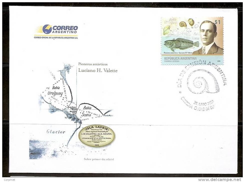 METEREOLOGY SCIENTIFIC  ANTARTIC PIONEER  L.H. VALETTE - ARGENTINA 2008 FIRST DAY COVER ** MINT (NH) - Climate & Meteorology