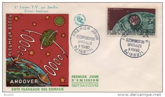 COTE DES SOMALIS Poste Aérienne  33 Premier Jour FDC  : 1ère Liaison TV France - Etats Unis Cachet DJIBOUTI (2) - Cartas & Documentos
