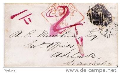 Tas016/ Brief Mit  Six Pence, Launceston Adelaide 1868 - Storia Postale