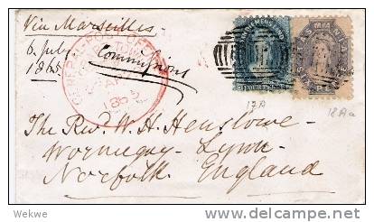 Tas025/ Vandiemsland/Tasmania Mixed Franking 1865 (Brief, Cover, Letter, Lettre) - Storia Postale