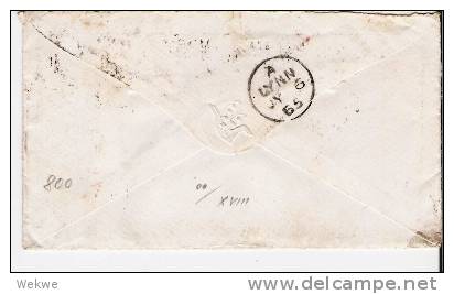 Tas025/ Vandiemsland/Tasmania Mixed Franking 1865 (Brief, Cover, Letter, Lettre) - Brieven En Documenten