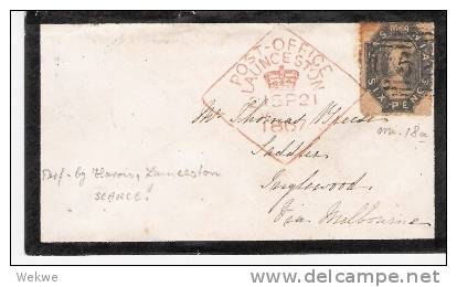 Tas026/ Six Pence Mit Harris-Zähnung Launceston 1867 (Brief, Cover,letter, Lettre) - Brieven En Documenten