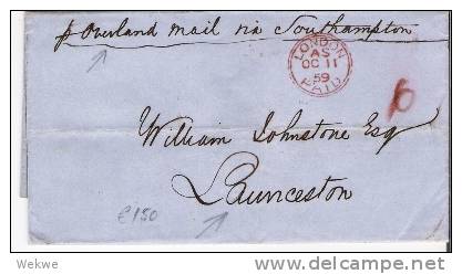 Tas019/ Overland London-Launceston 1859, Unfrankiert. - Cartas & Documentos
