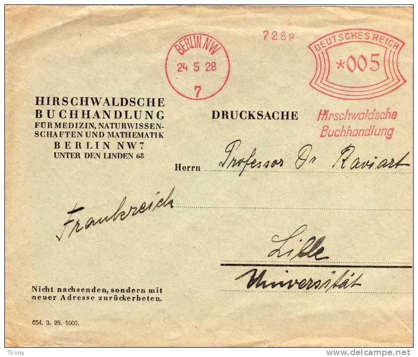 BERLIN NW 24 5 1928 - DEUTSCHES REICH HIRSCHWALDSCHE BUCHLHANDLUNG - Máquinas Franqueo (EMA)