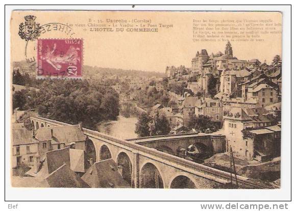 UZERCHE (Corrèze): Les Vieux Chateaux, Le Viaduc,le Pont Turgot+ L´Hotel De Commerce; + Cachet HOROPLAN, 1937 ;TB - Uzerche