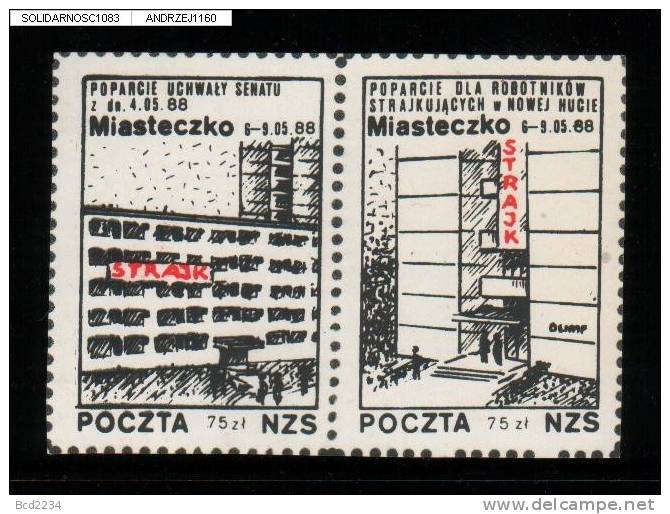 POLAND SOLIDARNOSC 1988 STRIKES SETENANT PAIR (SOLID1083/1160) - Vignettes Solidarnosc