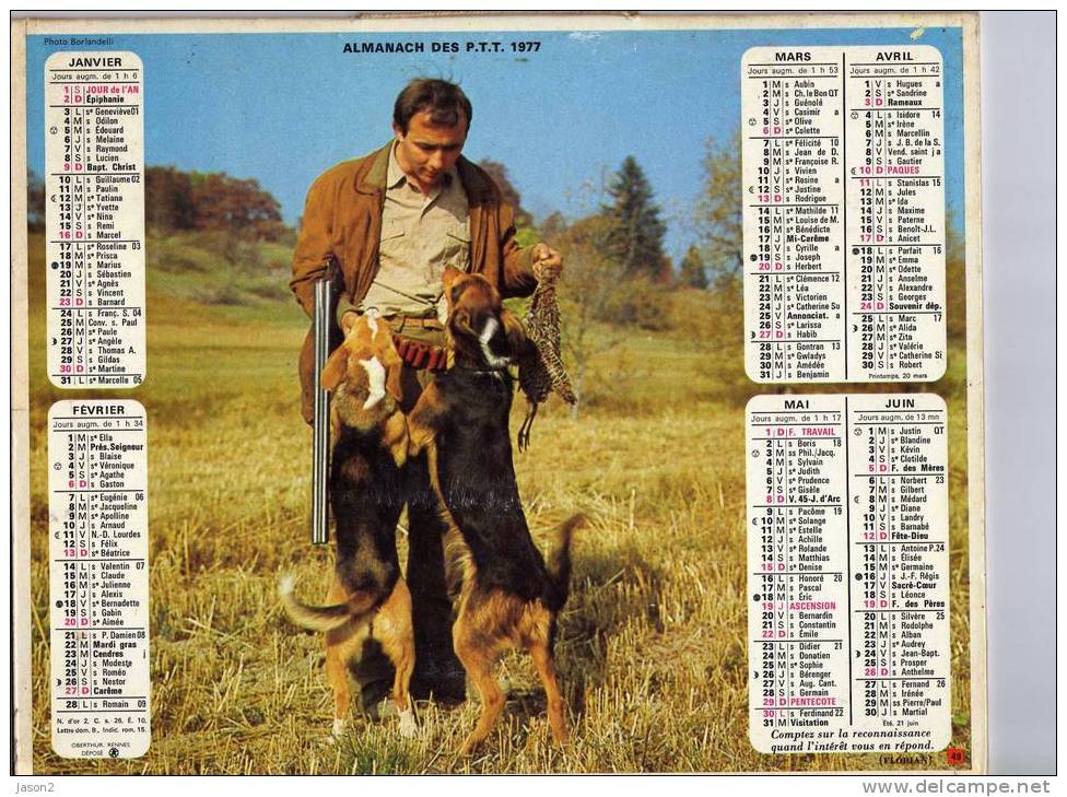 ALMANACH DES  PTT 1977  Le Chien Au Chenil Aboie A Ses Puces,le Chien Qui Chasse Ne Les Sent Pas, Oberthur Dep 36 Indre - Grossformat : 1971-80