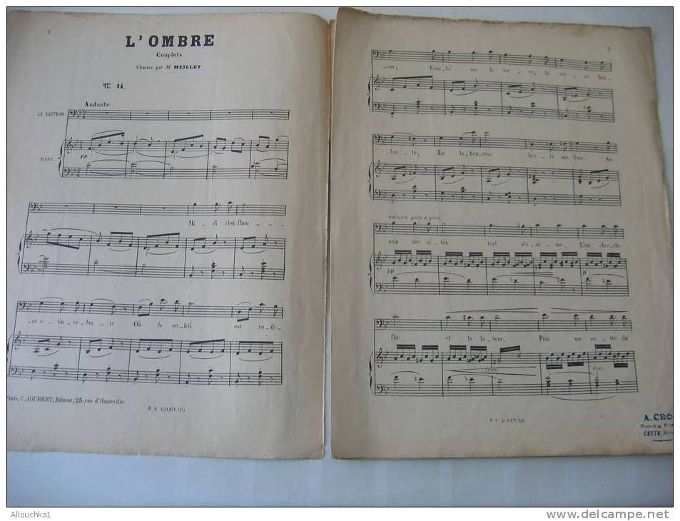 MUSIQUE- PARTITION:" L'OMBRE " OPERA COMIQUE -F.DE FLOTOW-ST GEORGES-CATALOGUE THEMATIQUE MORCEAUX DETACHES/7 PAGES - Opera