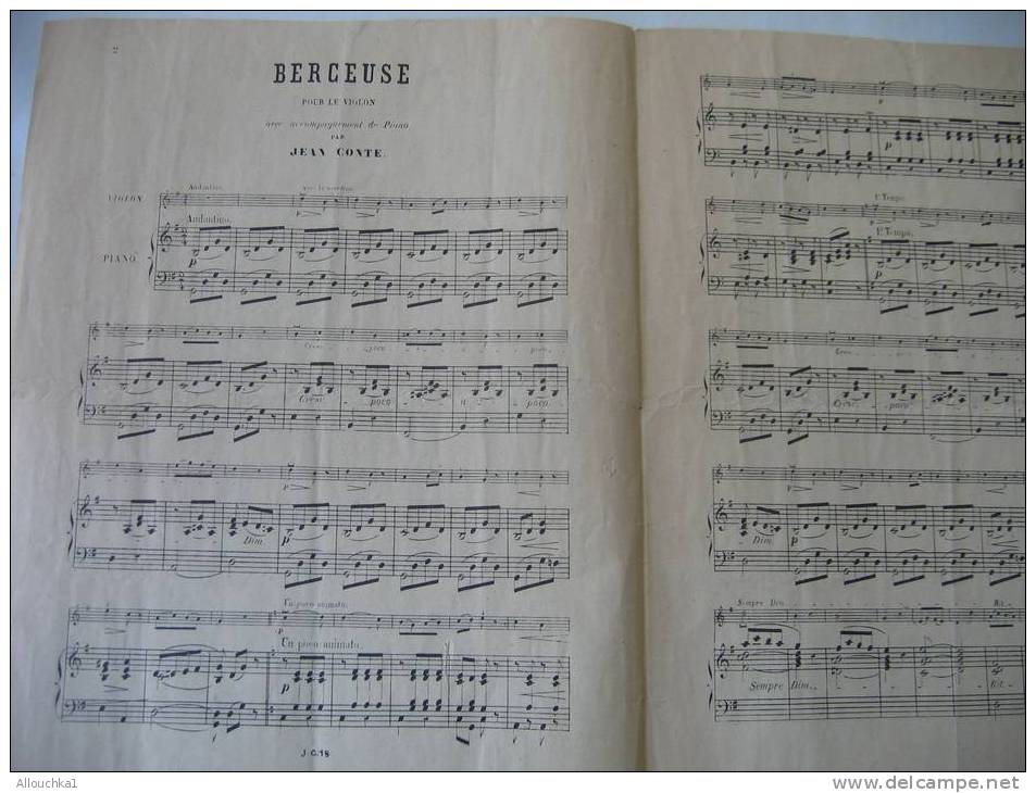 MUSIQUE- PARTITION:" BERCEUSE "POUR LE VIOLON AVEC ACC PR PIANO /OEUVRES DE JEAN CONTE - Snaarinstrumenten