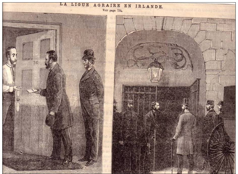 DESSIN GRAVURE 19ème : LIGUE AGRAIRE EN IRLANDE  : ARRESTATION DE PARNELL ET SON ARRIVEE EN PRISON - Collections