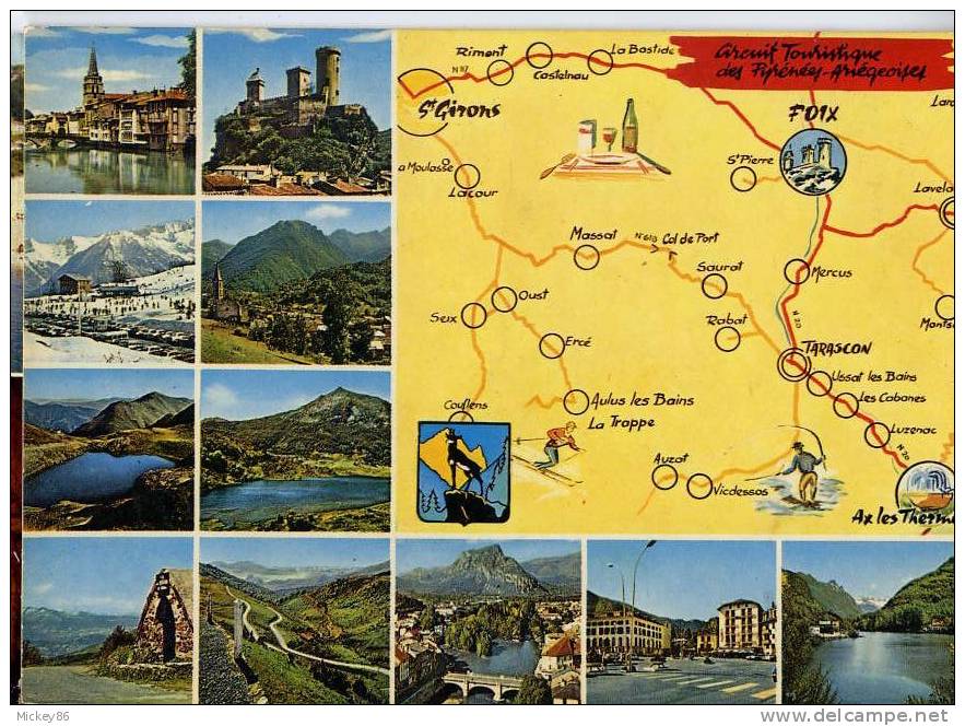 Circuit Touristique Des Pyrénées Ariègeoises,carte Géographique Et Vues Diverses,cpm  N°PP 2208 éd APA-POUX - Maps