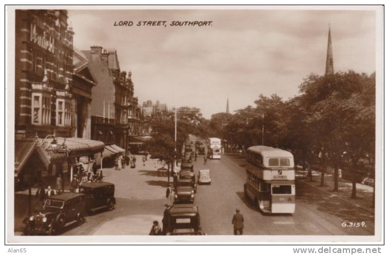 Lord Street, Southport Lancashire, Vintage Bus And Autos Real Photo Postcard - Southport