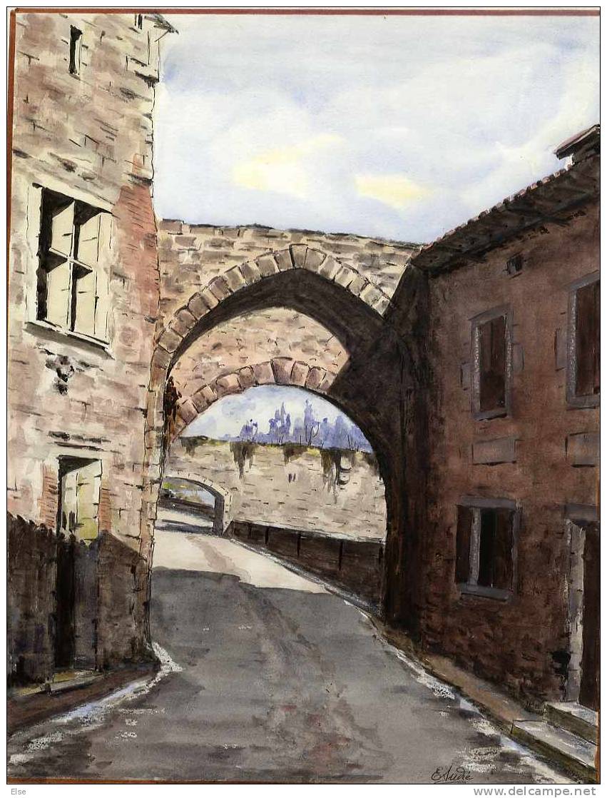 SAINT MACAIRE  33  -  PORTE DE TURON - AQUARELLE DE E ANDRE 1987 - Aquarelles