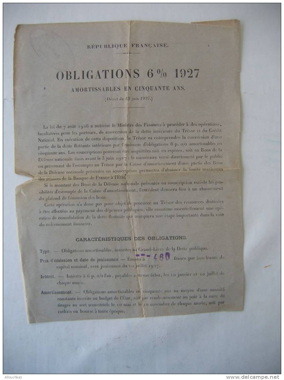 OBLIGATION 6% 1927 AMORTISSABLES EN 50 ANS /27/06 à 23/07 1927 - Asie