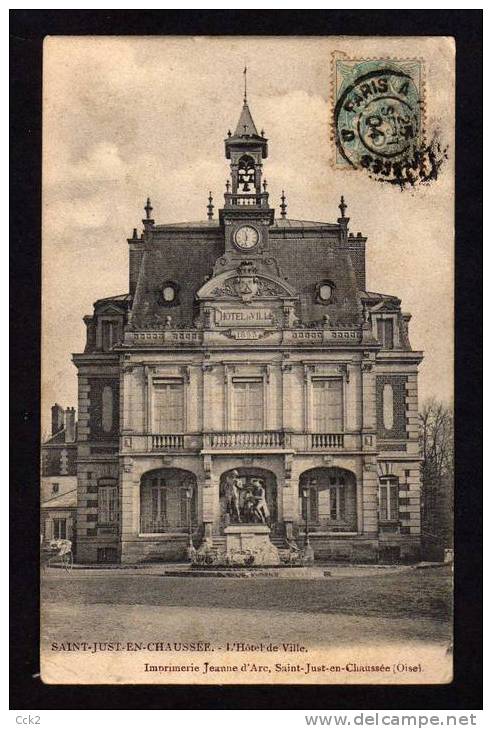 1904 FRANCE CARTE POSTALE –SAINT JUST-EN- CHAUSSEE-L’Hotel De Ville - Brieven En Documenten