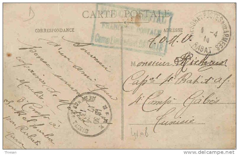 Maroc Morocco Marruecos Carte Lettre En FM De Rabat Pour Sfax = Bataillon D'Afrique ( 1914 ) Cover Carta - Brieven En Documenten