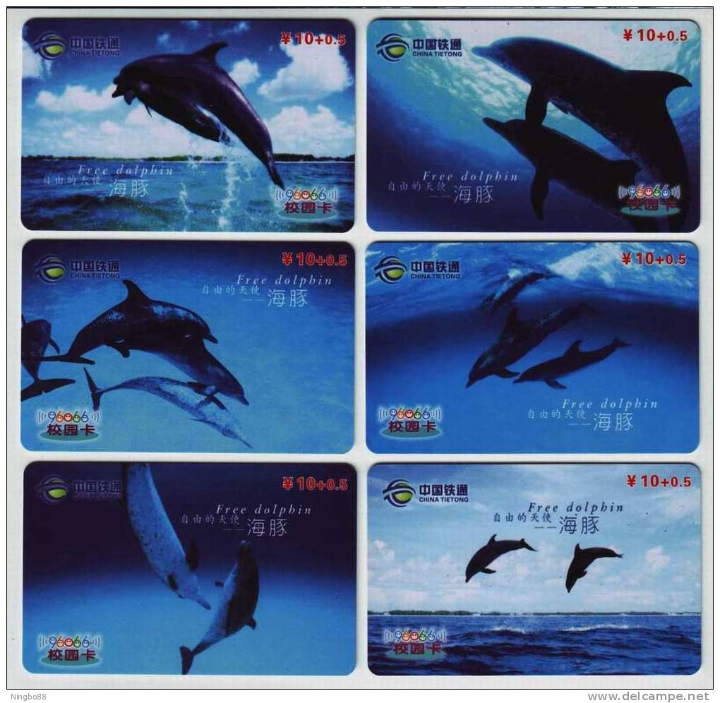 Free Angel,dolphin,China 2006 Set Of 6 Used Phonecards - Delfines