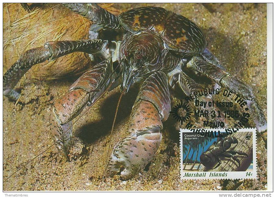 WM0572 Crabe Des Cocotiers Birgus Latro Iles Marshall 1986 FDC Premier Jour WWF Carte Maximum - Schalentiere