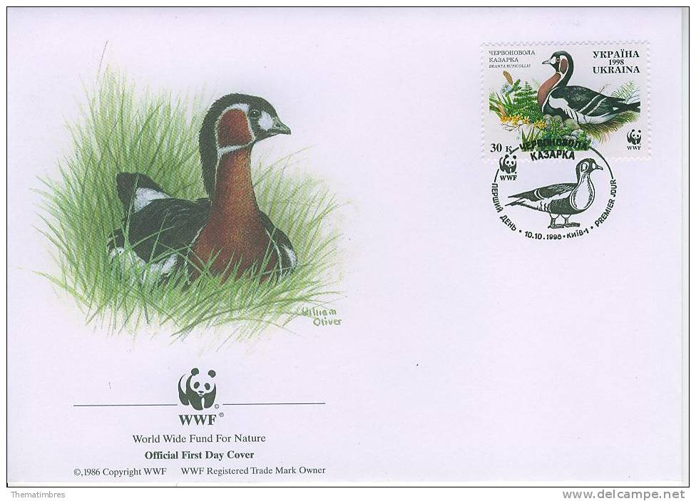 W0022 Bernache A Coup Roux Branta Ruficollis Ukraine 1998 FDC Premier Jour WWF - Geese