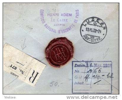 Egy091/ ÄGYPTEN -  Memnons Kolosse (3 X) Geldbrief 1923 (Money Letter)i.d.Schweiz, Luzern - Storia Postale