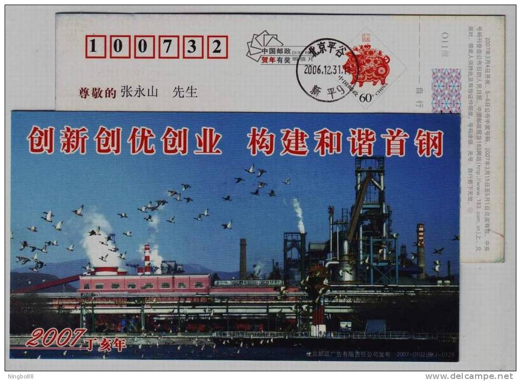 Blast Furnace,metallurgy,bird,environmental Protection,CN 07 Harmonious Capital Steel Plant Advertising Pre-stamped Card - Gaviotas