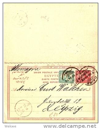 EGY175 /  ÄGYPTEN - Neuer Wertaufdruck(P 6 A)Doppelkarte 1894, Nach Leipzig - 1866-1914 Ägypten Khediva