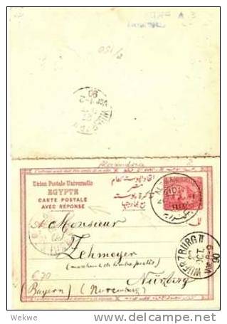 EGY189 /  ÄGYPTEN - P 2 Doppelkarte Nach Nürnberg 1890 - 1866-1914 Khedivate Of Egypt