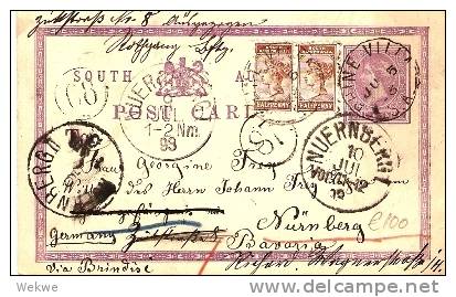 S-au006 /  Süd-AUSTRALIEN - Rhine Villa (Rheinthal 1893 To Nürnberg And Re-directed To New Address - Cartas & Documentos