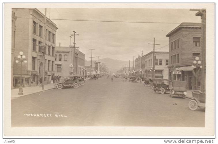 Wenatchee WA Real Photo Postcard, Wenatchee Avenue 1920s Autos, Street Lights, Central Washington State - Sonstige & Ohne Zuordnung