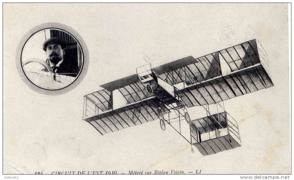 124 - Aviation, Circuit De L´Est 1910, Métrot Sur Biplan Voisin - Andere & Zonder Classificatie