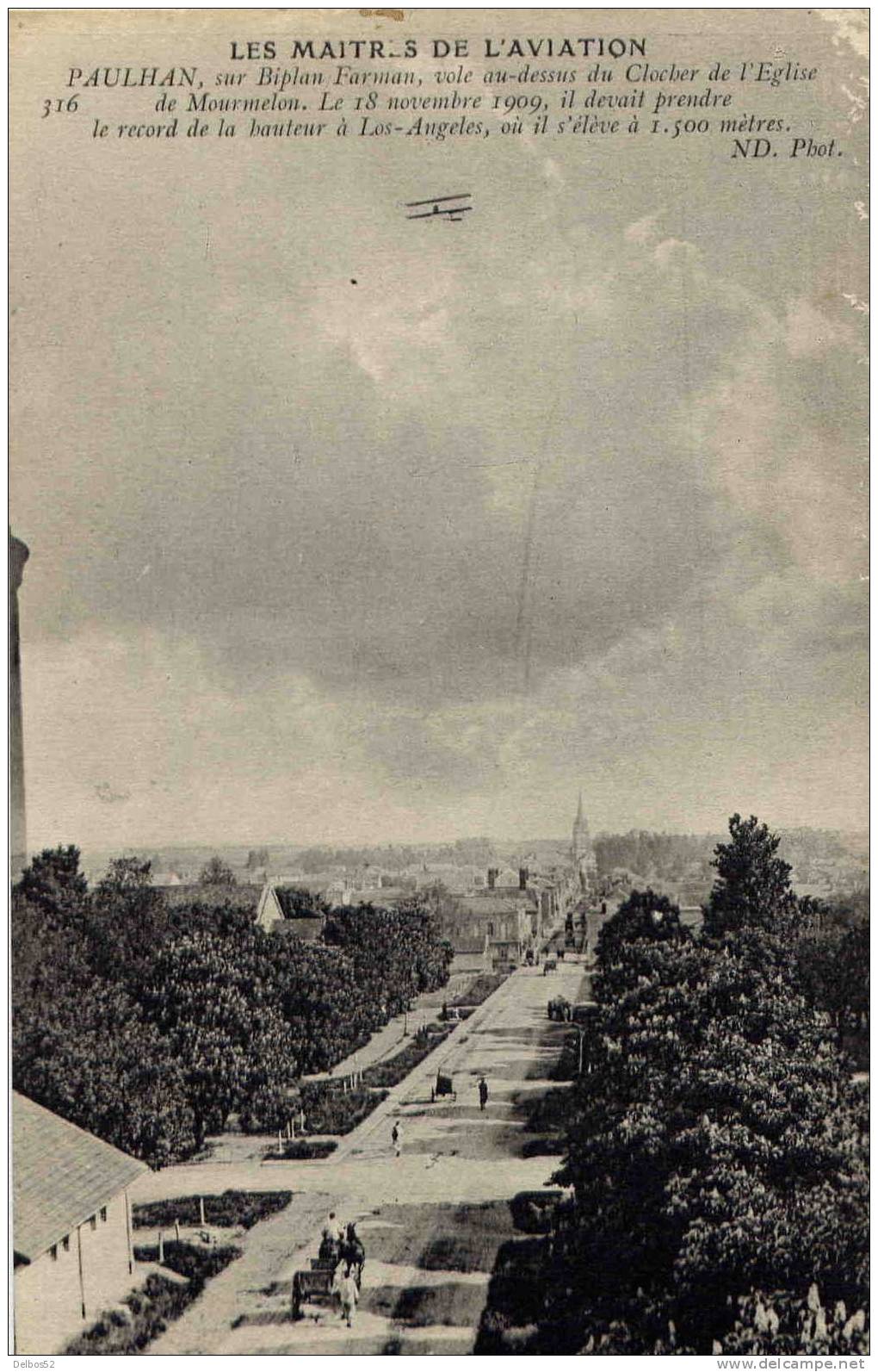 316 - Aviation, Paulhan Sur Biplan Farman, Vole Au Dessu Du Clocher De L'Eglise De Mourmelon - Autres & Non Classés