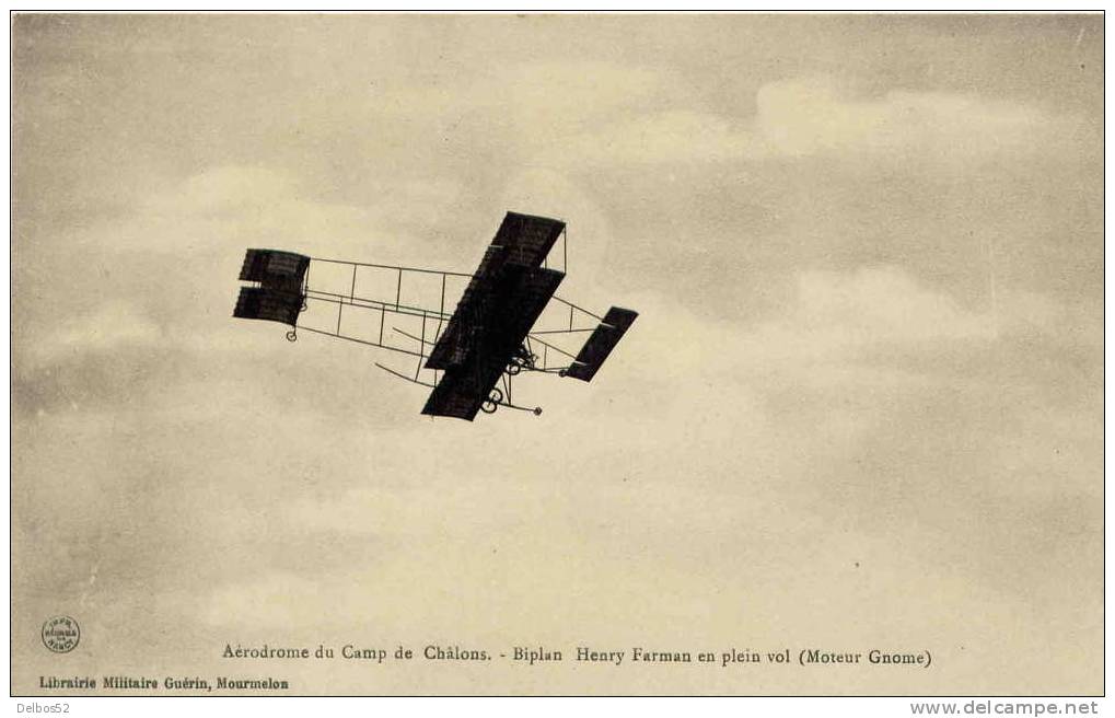 Aviation , Aérodrome Du Camp De Châlons , Biplan Henri Farman En Plein Vol ( Moteur Gnôme ) - Altri & Non Classificati