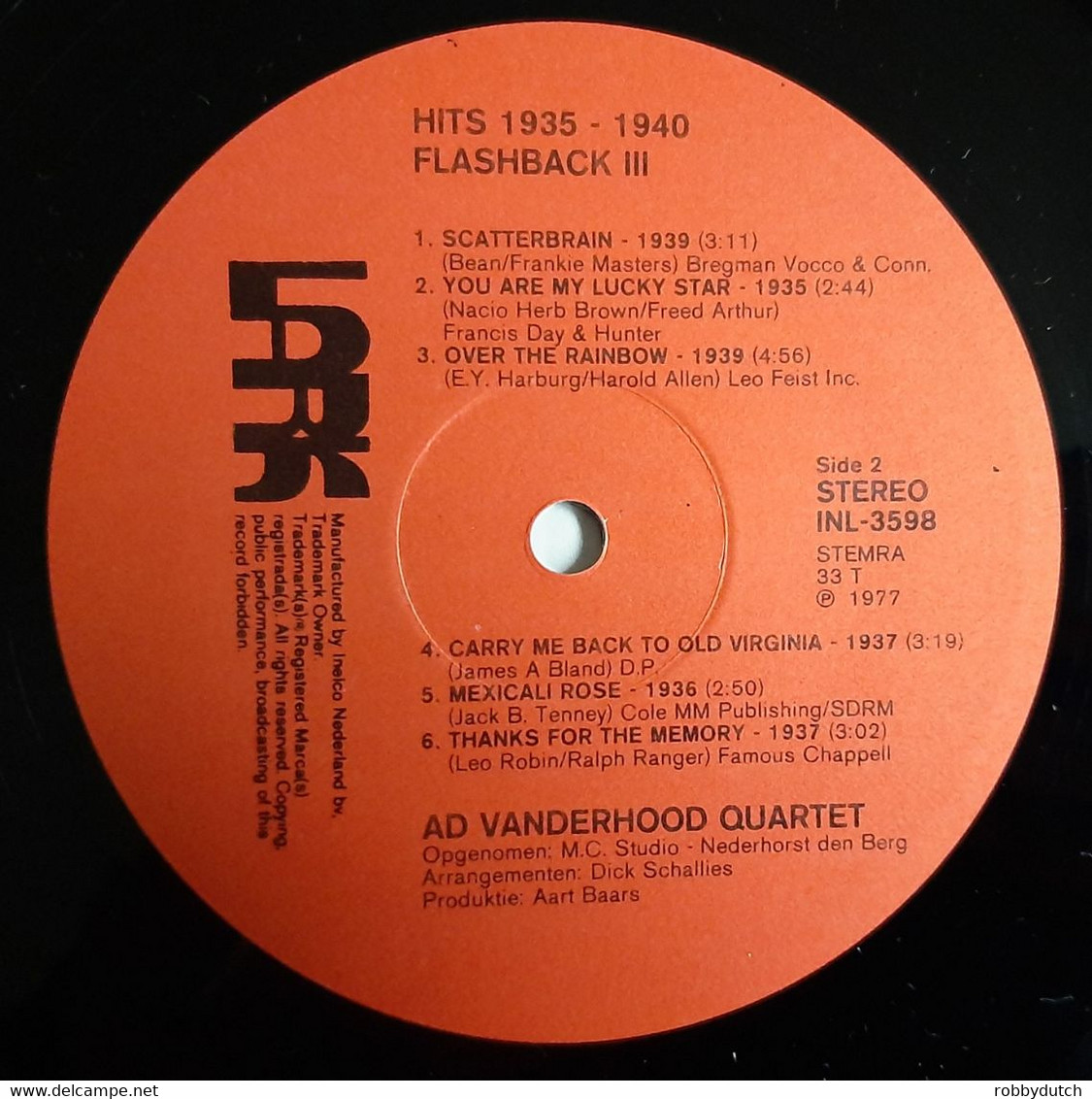 * LP * AD VANDERHOOD QUARTET - FLASHBACK III (HITS 1935-1940) - Jazz