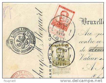 Belgique:1913:Reçu Avec Timbres N°118+119 De Mr Mathieu,Charbons à HABAY-la-NEUVE. Pour A.Cabuy Liège. - 1912 Pellens