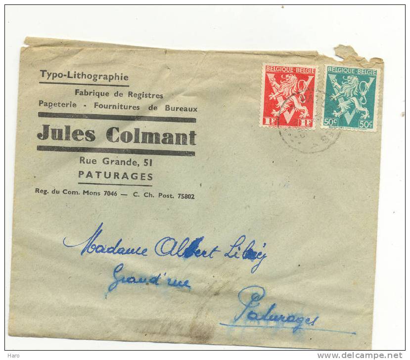 PATURAGES - Lettre Et Enveloppe à Entête -Imprimerie Jules Colmant - Imprimerie & Papeterie