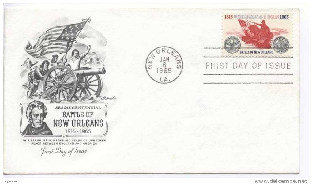 USA FDC 8-1-1965 Battle Of New Orleans Artmaster Cachet - 1961-1970