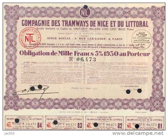 Compagnie Des Tramways De Nice Et Du Littoral - Chemin De Fer & Tramway