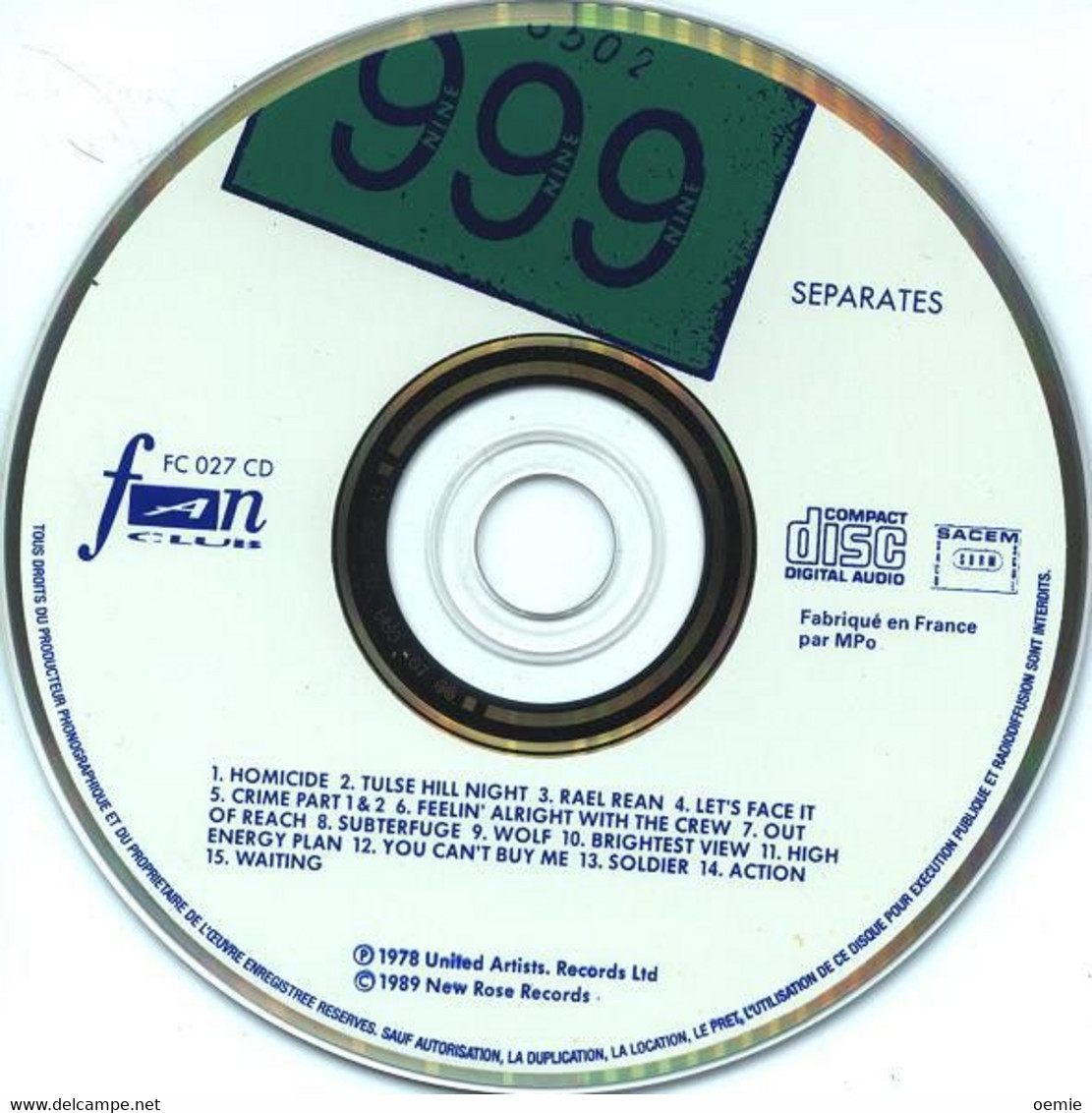 999   °   SEPARATES    //   9  TITRES    CD  ALBUM  NEUF  SOUS CELLOPHANE - Rock