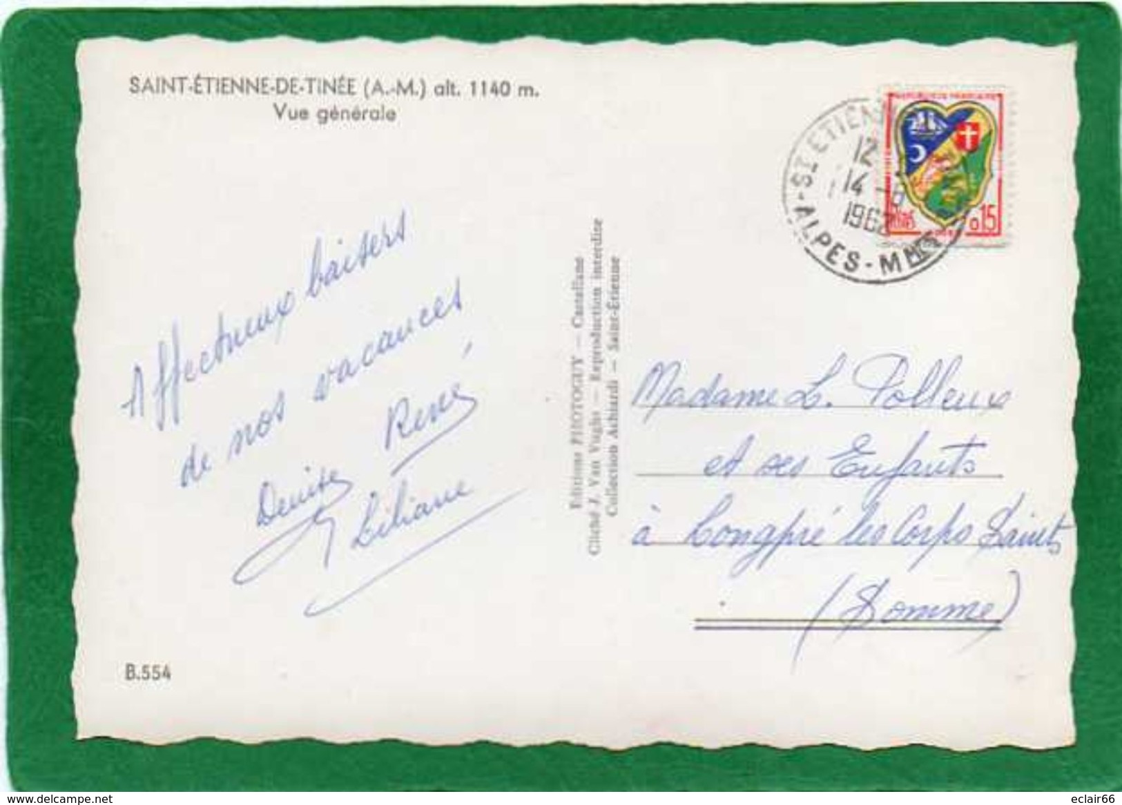 06  Saint-Etienne De Tinée -CP SM  Grd Format   Vue Aérienne  Et La Cime De L'Alpet "1962"Edit  PHOTOGUY - Saint-Etienne-de-Tinée