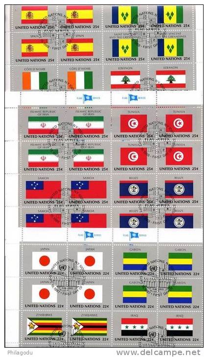 ONU 40 Feuillets DRAPEAUX FLAGS  Ø Premier Jour  Yvert C. 800 € All Used In Full Sheetlets  EXEPTIONNAL - Oblitérés