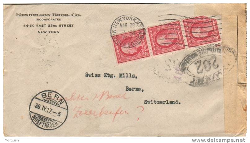 1242. Carta NEW YORK 1917,  Circulada A Suiza CENSURA Francesa Y Reexpedida. - Storia Postale